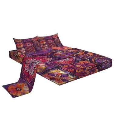 Imagem de Eojctoy Jogo de lençol ultramacio com tema marroquino de 4 peças, fácil de cuidar com lençol casal de 40,6 cm, confortável e respirável para casa
