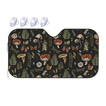 Imagem de SUPLUCHOM Para-brisa Protetor solar vintage folha de cogumelo mágico floresta carro janela frontal bloqueador de pára-sol viseira UV retrátil para-sol automotivo para veículo SUV caminhão protetor