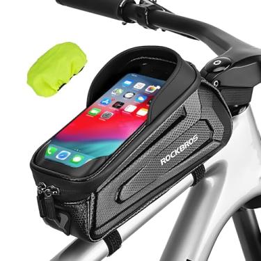Imagem de ROCKBROS Bolsa de telefone de bicicleta impermeável para bicicleta, acessórios de bicicleta, bolsa rígida de EVA para celular com capa de chuva compatível com iPhone 14/12/11 Pro XR