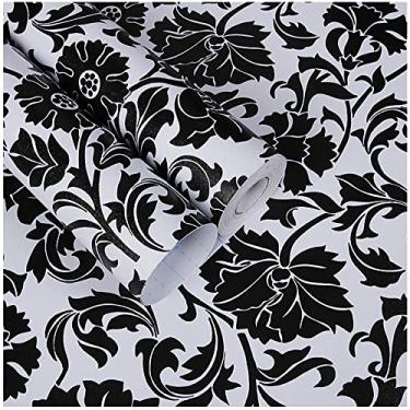 Imagem de Papel de parede clássico europeu vintage floral para contato com papel de parede preto e branco floral para revestimento de gavetas, paredes, móveis, rolos de vinil