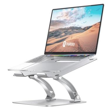 Imagem de Nulaxy Suporte de laptop totalmente ajustável para mesa, elevador duplo dobrável de alumínio com saída de calor, suporte ergonômico para notebook, acessórios de escritório portáteis compatíveis com
