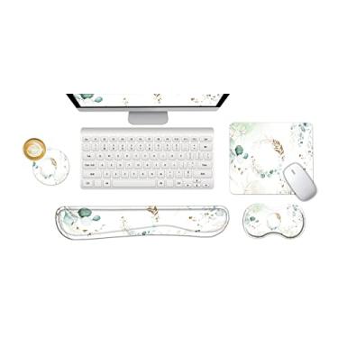 Imagem de ArtSo Teclado descanso de pulso mouse pad suporte de pulso ergonômico, espuma de memória 4 em 1 mousepad base antiderrapante confortável fácil digitação alívio da dor, folhas bonitas
