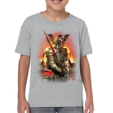 Imagem de Camiseta juvenil Apocalypse Reaper Fantasy Skeleton Knight with a Sword Medieval Legendary Creature Dragon Wizard Kids, Cinza, GG