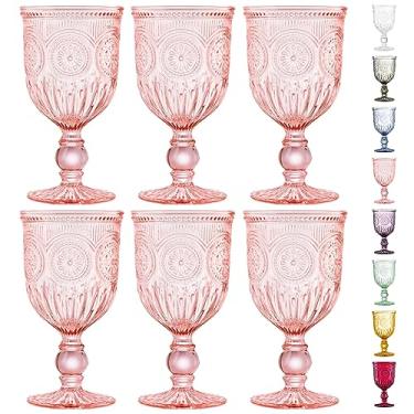 Imagem de Conjunto de 6 taças de vinho rosa para taças de vinho rosa perfeitas para damas de honra, taça de vinho ou para amantes de taças de vinho retrô rosa ou taças de champanhe vintage