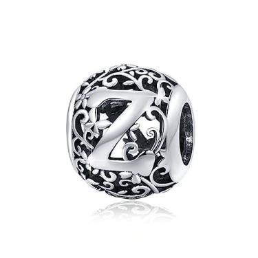 Imagem de Pulseira de prata esterlina 925 A-Z com letra inicial berloques do alfabeto para pulseiras Pandora, miçangas, colar faça você mesmo, pingentes de tornozeleira para mulheres e meninas, presentes de