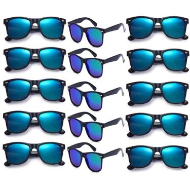Imagem de Fsmiling Óculos de sol neon a granel para festa adulto anos 80, óculos de sol para homens, mulheres, lembrancinhas de festa, pacote com 15, proteção UV, Armação preta| Azul claro, XG