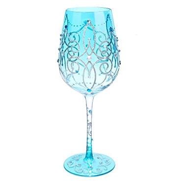 Imagem de NymphFable Taça de vinho colorida azul princesa artesanal pintada 425 g presente personalizado para aniversários dia dos namorados