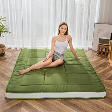 Imagem de MAXYOYO Colchão King Futon de espuma, colchão japonês dobrável, colchão futon, colchão de hóspedes, colchão dobrável extra grosso para adultos, cama king size verde