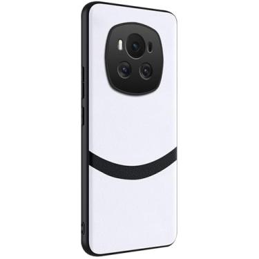 Imagem de LTLMYDAM Capa branca, ultrafina para Honor Magic 6 Pro, capa de couro com textura de lichia, à prova de choque, proteção para câmera, antiderrapante, borda macia