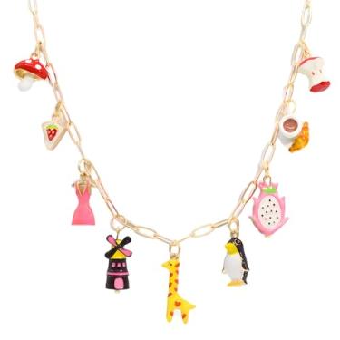 Imagem de Colar com pingente de ouro para mulheres, faça você mesmo, fruta, concha, praia, charme, sol, lua, moedas, clipe de papel, corrente de prata, colar com pingente de vaqueira, Adjustable, Zinco, Sem