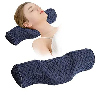 Imagem de Travesseiro cervical para alívio da dor, almofada de rolo de pescoço com espuma de memória para alívio da dor no pescoço, almofada de reforço de viagem para cama para dormir nas costas. (azul)