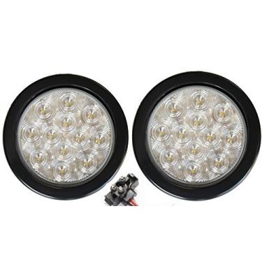 Imagem de O par de 2 kits de luz reversa de backup redondo de 4" inclui ilhós, lentes transparentes de plugue reboque de caminhão de luz branca RV 25108C-WK