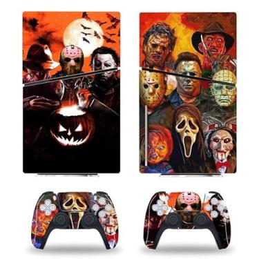 Imagem de JOCHUI Adesivo de vinil Skin Horrors para console compatível com PS5 Slim Disk Console Controllers Wrap Skins Haloween Horror