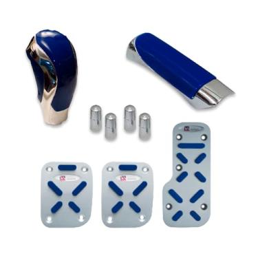 Imagem de Kit Chrome Esportivo Bola de Câmbio + Aplique Manopla Freio de Mão + Aplique Pedaleira + Pino Válvula de Pneu Cromada Universal