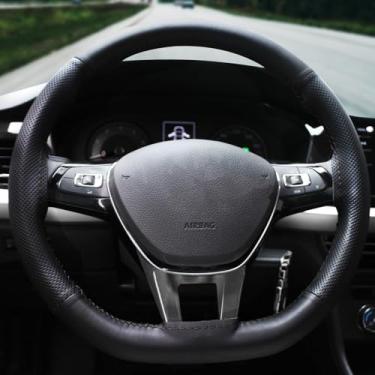 Imagem de Capa de volante de carro chique couro de microfibra preto confortável e inodoro envoltório de roda DIY design universal para 14,5-15 polegadas