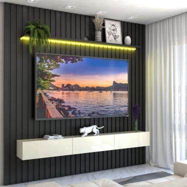 Imagem de Painel para TV Até 85 Polegadas Imperial 3 Gavetas Ripado 100% Mdf Grafite/Off White - Panorama Móveis