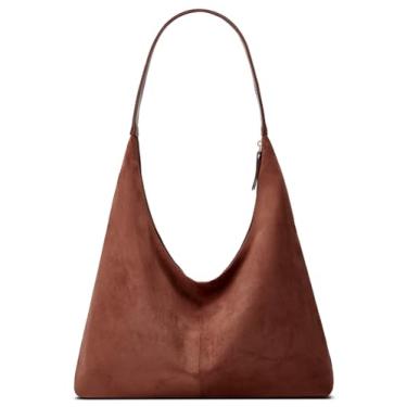 Imagem de Bolsa feminina moderna de camurça crescente, bolsa transversal, alça superior, bolsa de viagem, faculdade, trabalho, bolsa, Marrom, Small