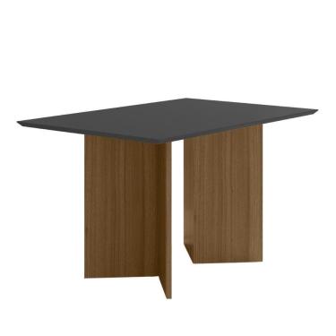 Imagem de Mesa De Jantar Retangular Tampo Chanfrado Sem Vidro 136cm Helo Poliman Móveis Carvalho Com Grafite