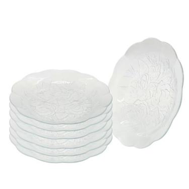 Imagem de Jogo 6 Pratos Fundos De Vidro Fundo 22 cm Almoço Jantar Mesa Transpare