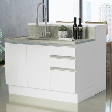 Imagem de Ilha de Cozinha com Bancada e Balcão 120 cm Branco Glamy Madesa, Branc