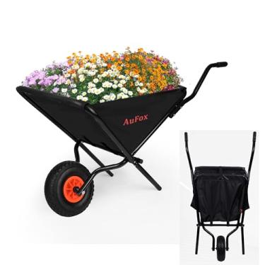 Imagem de Carrinho de mão dobrável, carrinho de jardim dobrável – Carrinho de jardim fácil de carregar e despejar com pano Oxford espesso para solo nutritivo, grama, folhas e suprimentos de jardim