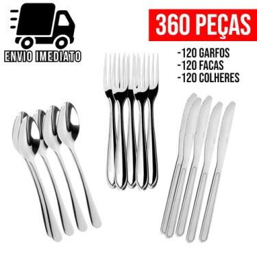Imagem de Jogo de Talheres 360 Peças para Cozinha Aço Inox 12 Garfos 12 Facas 12