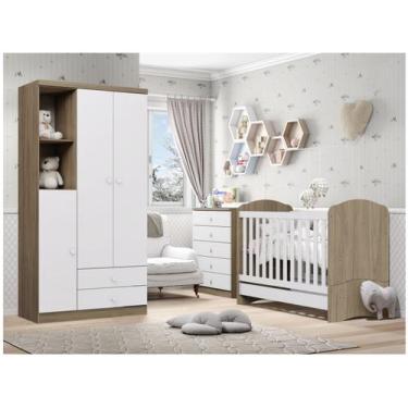 Imagem de Quarto de Bebê Completo com Berço Cômoda e Guarda-roupa Henn Bala de M