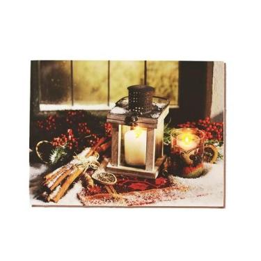 Imagem de Quadro Castiçal em Madeira 2L 2AA 40x30x1,80cm Decoração de Natal - Wi