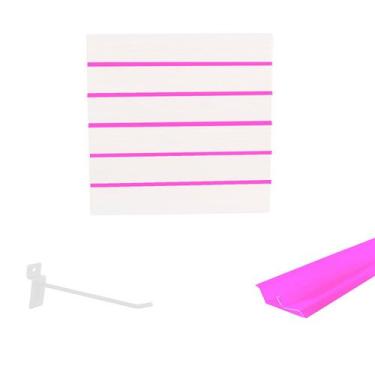 Imagem de Painel Canaletado Branco em Mdf 0,61 x 0,61m com Perfil Pvc Rosa e 10 