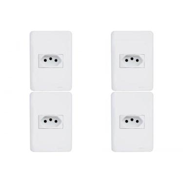 Imagem de Kit C/4 - Conjunto Perlex Aros 4X2 Branco Com Placa(1Toma...