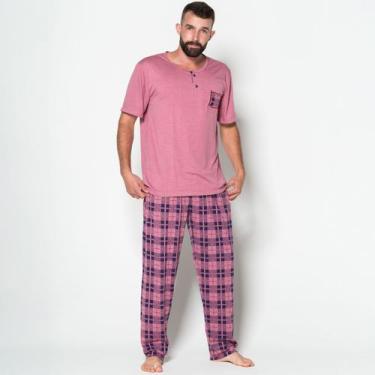 Imagem de Pijama Masculino Blusa Manga Curta Calça Longa Estampada - WLS Modas, 