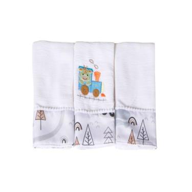 Imagem de Fralda de Boca Bordada Estampada Para Bebês Menina Menino 03 Peças - M