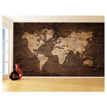 Imagem de Papel De Parede 3D Mapa Mundi Madeira Arte Cores 3,5M Nmu70 - Você Dec
