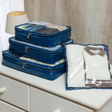 Imagem de Kit Conjunto Viagem Organizador 4 Unidades Bolsas Portátil PVC Imperme