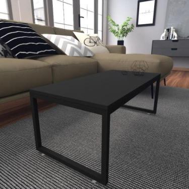 Imagem de Mesa de centro sala industrial preta quadrada retangular mesinha de ce