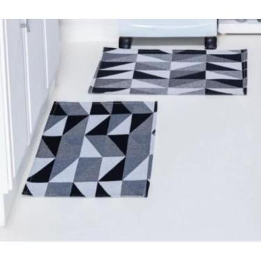 Imagem de Tapete Capacho Jacquard 2 Pçs Geométrico Antiderrapante Emborrachado P