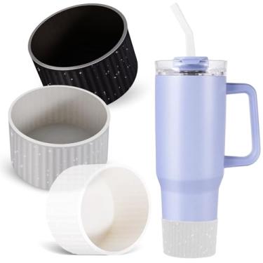 Imagem de Copo Stanley compatível com 3 peças de garrafa de água de 567 a 1,134 g, acessório de manga protetora de silicone para aço inoxidável de 7,4 a 7,9 cm com amortecedor de bainha inferior antiderrapante