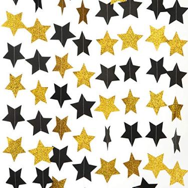 Imagem de (Gold Back Star Garland) - WEVEN Gold Glitter and Black Star Paper Garland, Twinkle Twinkle Little Star Banner Hanging Party Decorations, 7.6cm in Diameter, 6.1m in Total