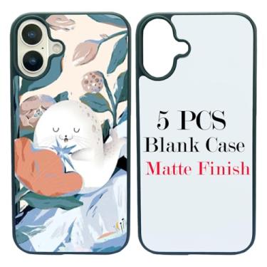 Imagem de JUSTRY Capa de telefone em branco sublimação 5 peças compatíveis com iPhone 16 Plus, 6,7 polegadas, capa 2 em 1 2D fácil de sublimação, capa de borracha macia para impressão + inserção de alumínio