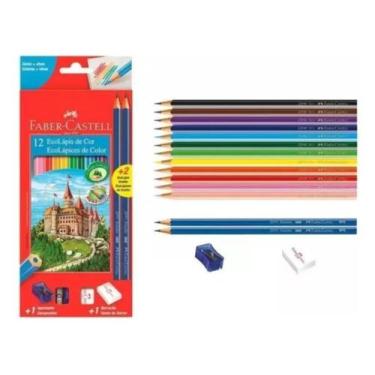 Imagem de Lápis De Cor 12 +2 Cores Faber Castell + Apontador +borracha - Faber-C