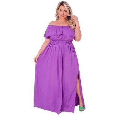 Imagem de Vestido Longo Plus Size Branco Ano Novo Ombro a Ombro Fenda Ciganinha 