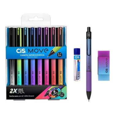 Imagem de Kit Lapiseira e Caneta Move 0.7mm Azul/Roxo Borracha Grafite - CIS