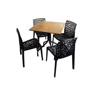 Imagem de Jogo de Mesa Jantar Imbuia 70x70 Com 4 Cadeiras Gruvyer  Preta  - Ecom