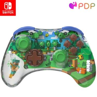 Imagem de PDP REALMz Wireless Nintendo Switch Pro Controller, Customizable LED, 40 Hour Rechargeable Battery Power,Officially Licensed by Nintendo: Minecraft Steve -Forest Biome
