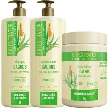Imagem de Kit Cachos 1 Shampoo 1 Condicionador 1 Banho 1L Bio Extratus - BIOEXTR