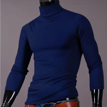 Imagem de Camiseta Estilo Gola Alta Masculina Segunda Pele Tecido Gelado - Slim 