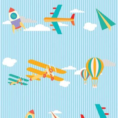 Imagem de Papel de Parede Adesivo Infantil Aviões De Papel E Brinquedo Fundo Lis