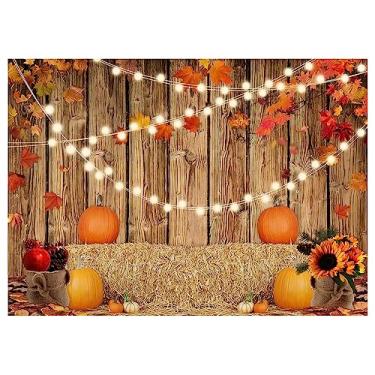 Imagem de YYNXSY Pano de fundo de fotos de outono de ação de graças cenários de quadro retrô outono cerca de madeira palheiro abóbora fundo de foto decorações de festa de ação de graças adereços de fotografia de estúdio 10X10FT YY-2516