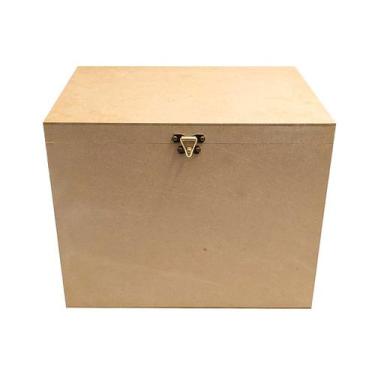 Imagem de Caixa Bau Retangular Dobradiça e Fecho 30x20x25 Mdf Madeira - ATACADÃO