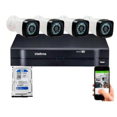 Imagem de Kit 4 Câmeras Segurança 720p Hd Dvr Full Hd Intelbras 4ch c/Hd 500gb